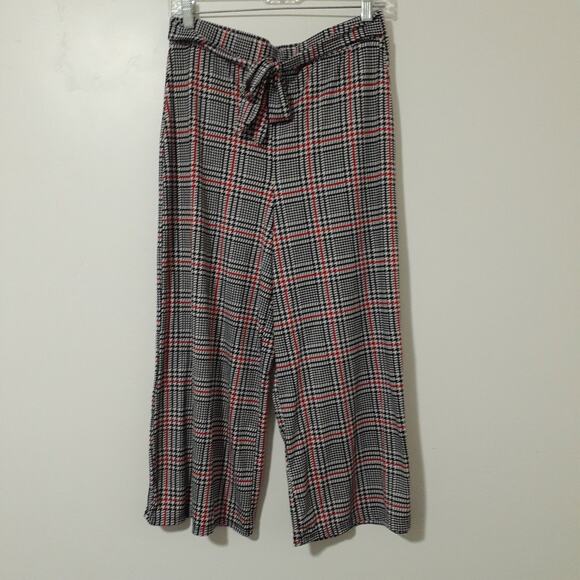 no comment Pants - No Comment Women's Plaid Pants Large Stretch Wide Leg Tie Waist Made in USA
